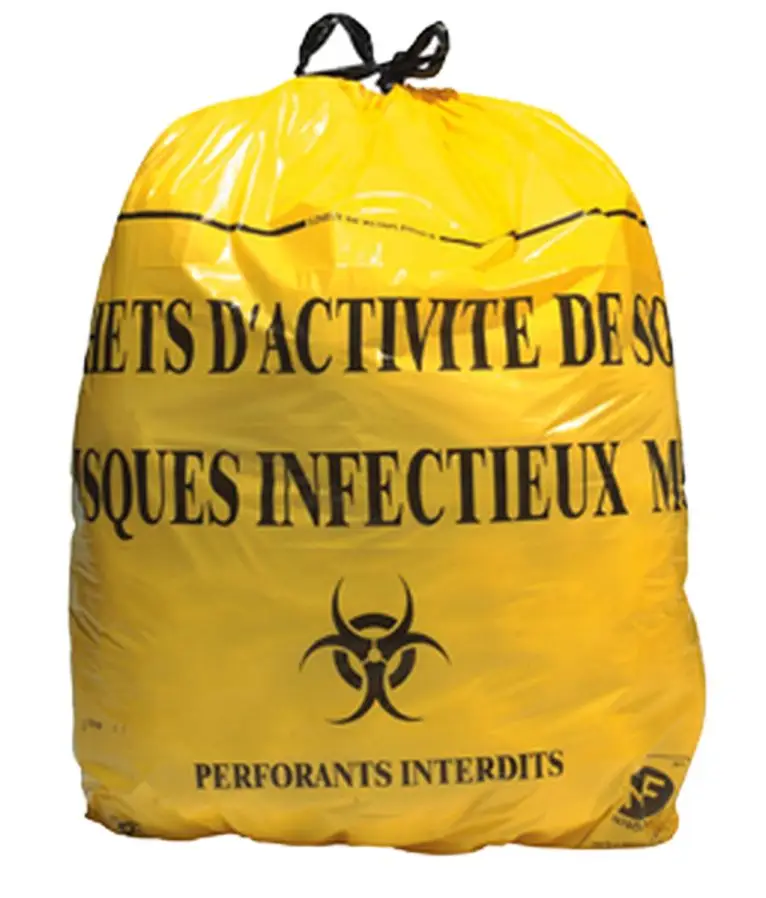 Sac poubelle - Dasri - 20L Jaune - 18µ - Lien coulissants - Carton de 1000