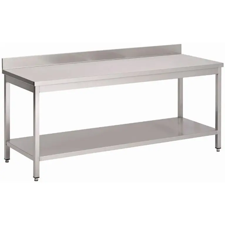Table inox avec dosseret et étagère basse Gastro M