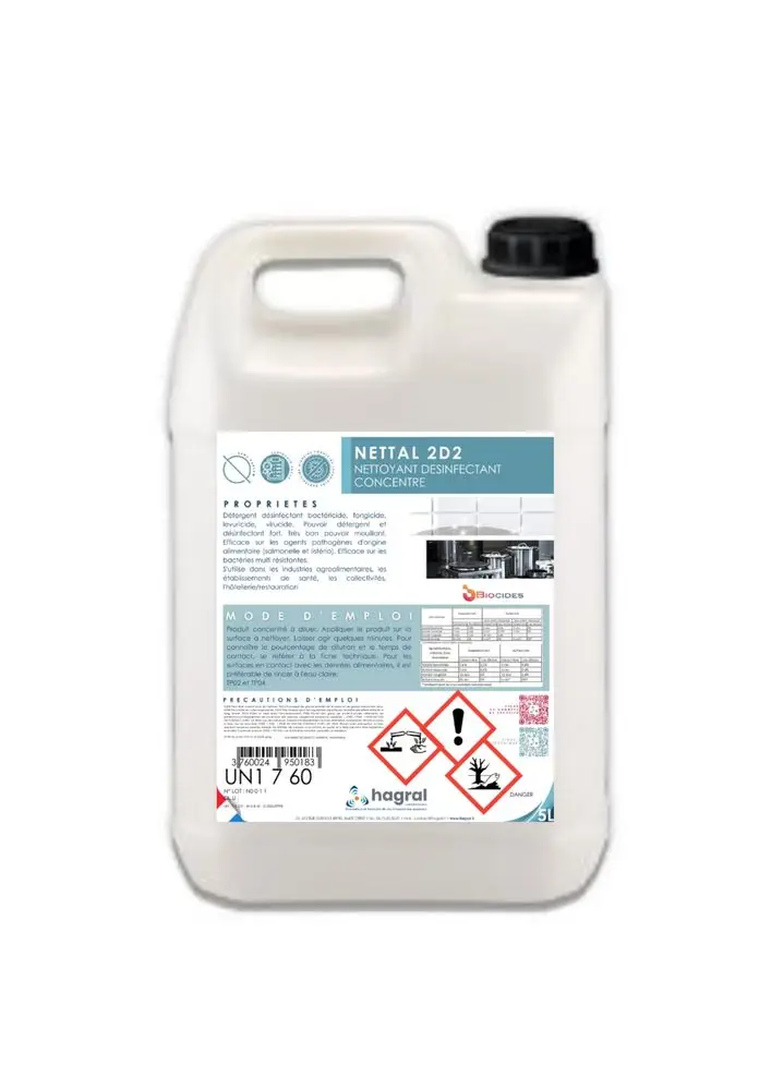 Nettoyant Désinfectant Concentré Nettal 2D2 /5l